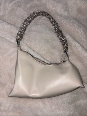Madison West Cream Shoulder Bag with Beaded Crystal Strap